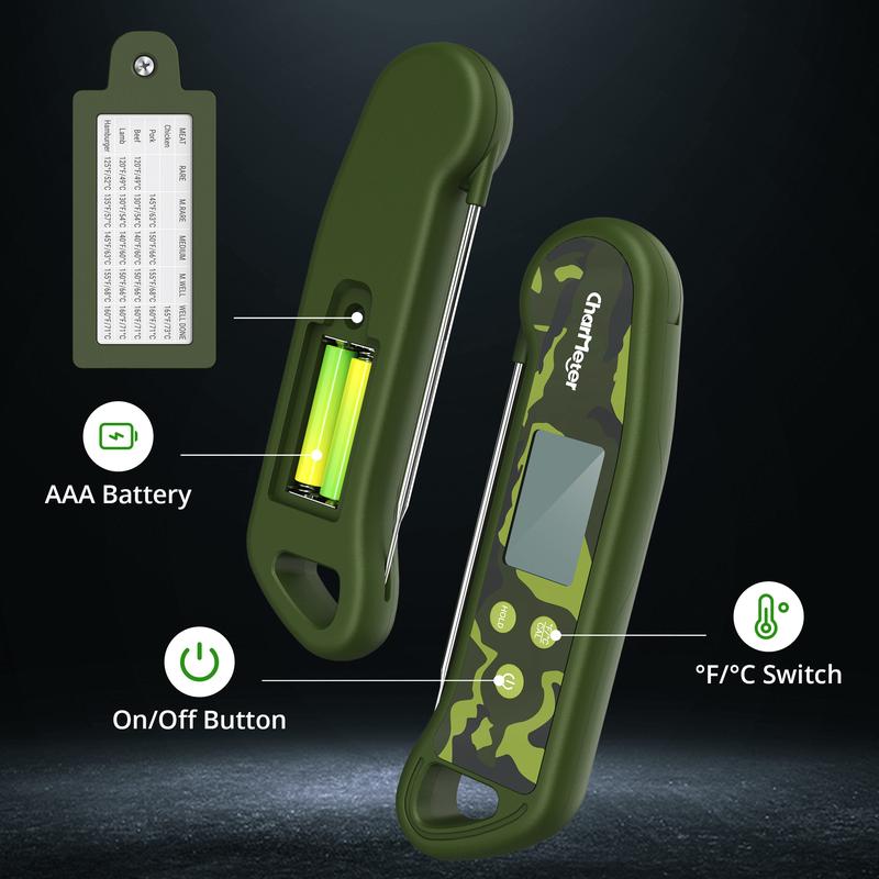 CHARMETER 0.5-Second Instant-Read Meat Thermometer High-Precision Digital Food Thermometer Features a large display screen Waterproof kitchen thermometer ideal for grilling, roasting, brewing.