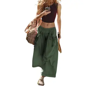 WINSASI Women's Loose Wide Leg Track Pants with Big Ruched Pockets Y2K Inspired Cargo Style High Rise Fit for Summer Travel & Casual Wear - Womenswear