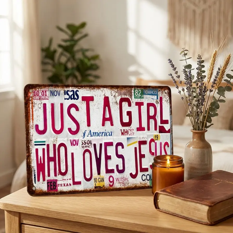 8x12in Rectangle Religious Engraved Christian Motif Aluminium Tin Wall Sign - Decorative Metal Plaque with Engraved Text for Wardrobe, Study, Garage, Faith-Focused Home Decor Gift for Faith-Loving Girls