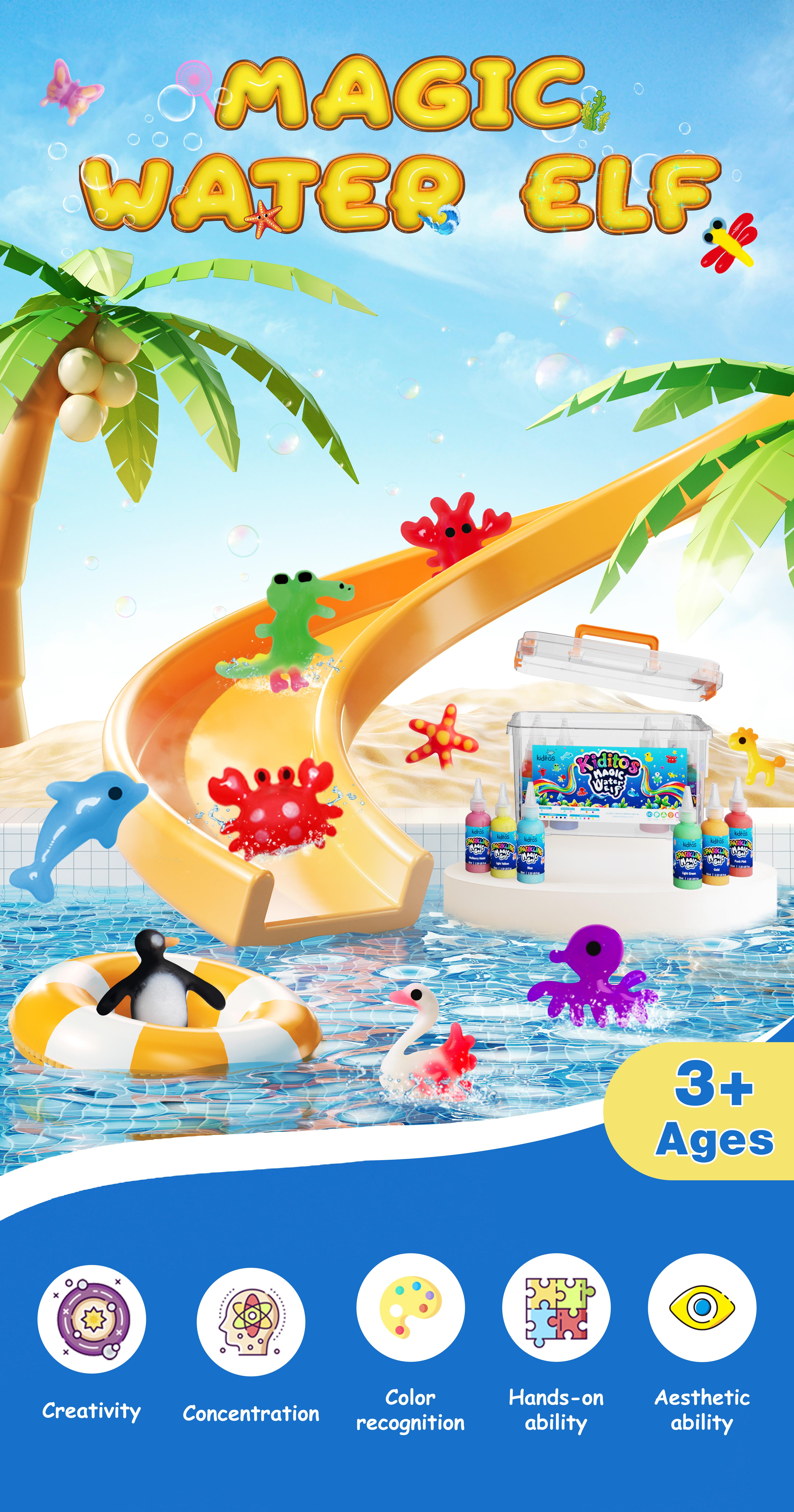 Kiditos Magic Water Elf Toy Kit with Magic Gels and Shaping Molds – Spark Creativity, Perfect for Holiday Presents, Birthday Surprises, Party Tokens, and Engaging Family STEM Activities.