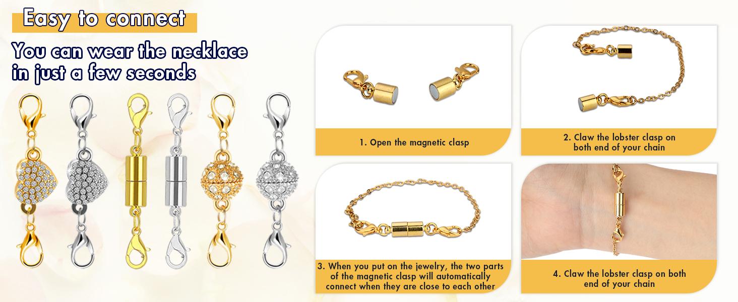12 Pack Magnetic Necklace Clasps and Closures Necklace Jewelry Extender with Strong Magnet Magnetic Gold and Silver Plating Gift Stainless Steel Charm 12 Pack Magnetic Necklace Clasps and Closures Necklace Jewelry Extender with Strong Magnet Magnetic Gold and Silver Plating Gift Stainless Steel Charm