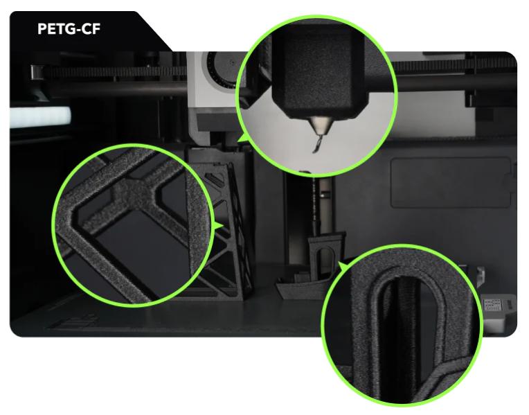 Bambu PETG-CF, 3D Printing Filaments and Materials, Less Clumping and Stringing, Premium Print Surface, Improved Mechanical Properties & High Flexibility