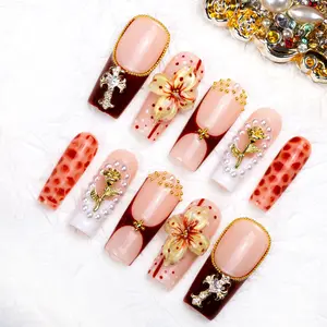 Lovful Baroque Style Gorgeous Handmade Acrylic Press-On Nails|10PCS Reusable,Salon Quality Beauty Products Outdoorfun