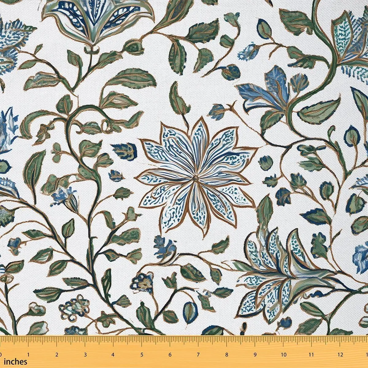 Feelyou Soft Flannel Floral Upholstery Fabric, Blue-Green Wildflowers Botanical Design, for Indoor Decor & DIY Sewing Craft Projects,sohochic