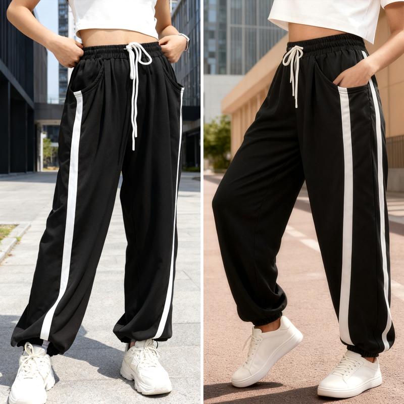 Buenoble Women's Casual Colorblock Stripe Sweatpants Loose Fit Joggers with Elastic Waist Pockets