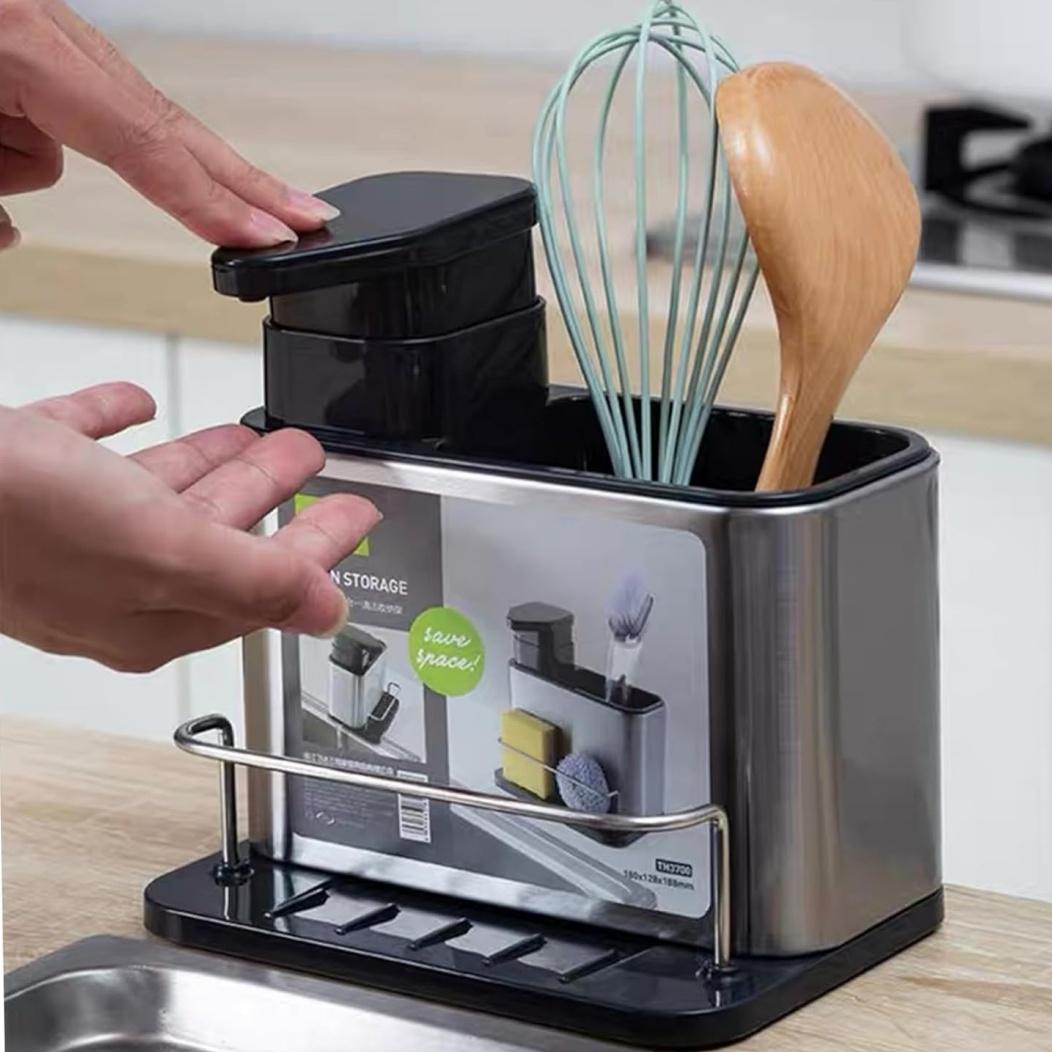 Dish Soap Dispenser 3-in-1 Sponge Holder for Kitchen Sink Rustproof with Easy Access Pump and Secure Sponge Storage hand soap dispensers