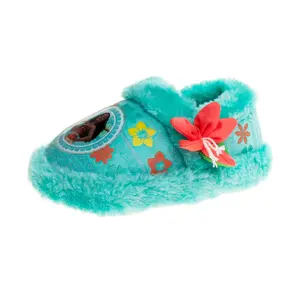Moana Sea Flower Slippers Girls  Dual Sizes Plush Home Wear Soft Fleece AntiSkid Sole (Toddler)