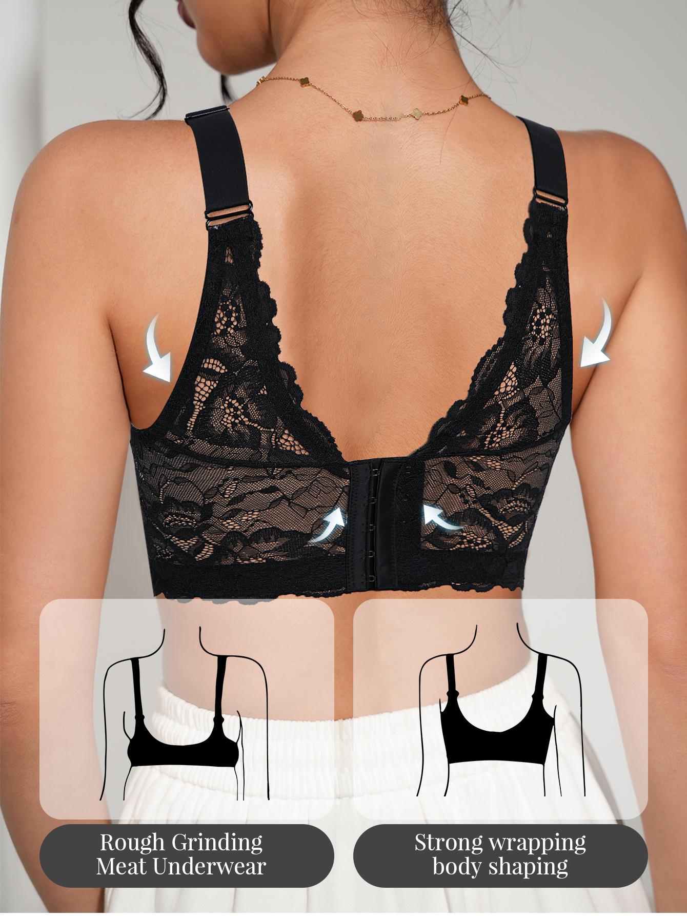 3PCS Women’s push up bra Set Lace Back Soft Comfortable Elegant Breathable Underwear Full Coverage minimizer bra, Longline Bustier Bra for Everyday Wear  Shapewear Lingerie in Black White Pink Womenswear