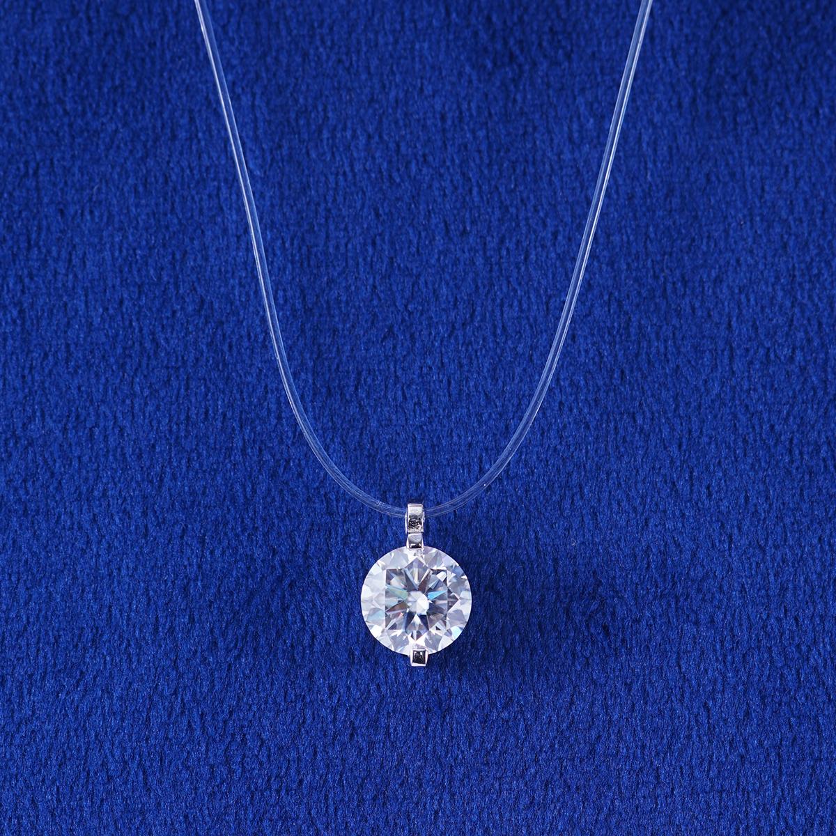 1-2ct Solitaire Two Prong Fishing Line Pendant Choker Necklace Clear Chain D Color Synthetic Moissanite S925 Bling Necklace Chain Birthday Anniversary Wedding Gift 1-2ct Solitaire Two Prong Fishing Line Pendant Choker Necklace Clear Chain D Color Synthetic Moissanite S925 Bling Necklace Chain Birthday Anniversary Wedding Gift