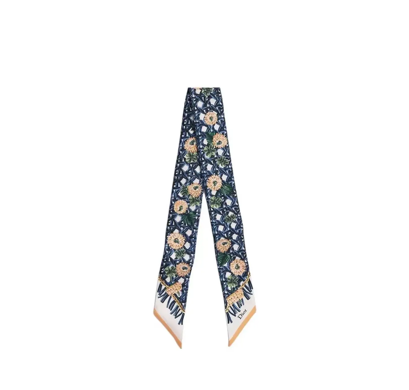 Pre-owned Dior Mitzah Cannage Floral Motif Capsule Collection Silk Twilly Scarf Bag Ribbon 2605387D