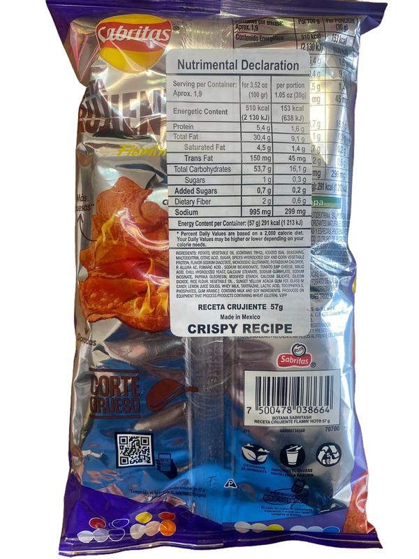 10 - PK Sabritas Receta Crujiente Flamin Hot Potato Chips - Crunchy Snack - Chili, Cheese & Lemon Flavor - 57g Bag - Mexican Chips - Sabritas Mexicanas - Papitas Mexicanas