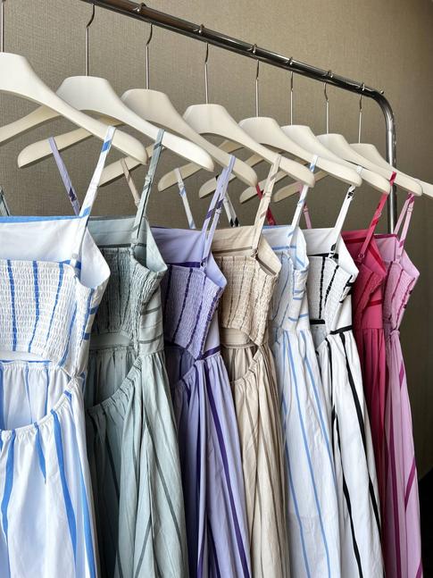 Chouyatou Women's  summer outfits Striped Back Smocked Maxi Dress Sexy Spaghetti Strap Cut Out Flowy Swing Long Dress SpringStatements