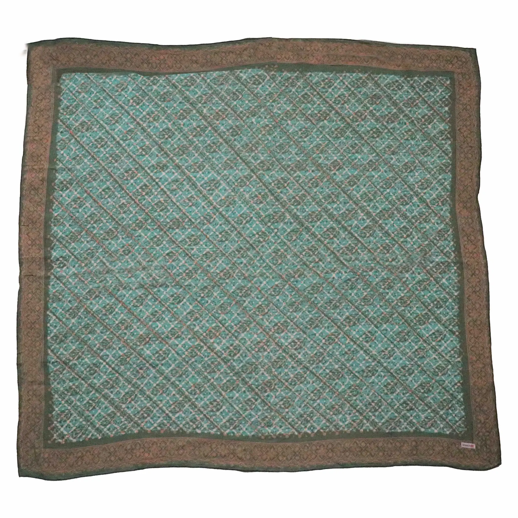 Large 39" Hand Dyed Batik Bandana, 100% Soft Cotton, Leaf Grid