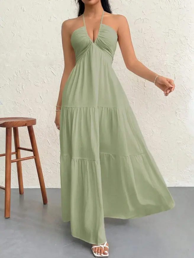 ROSEMUSE Women's Feminine V-Neck Cotton Dress, Sleeveless Backless Style for Summer Holiday, Breathable and Comfortable, Gorgeous, Lightweight