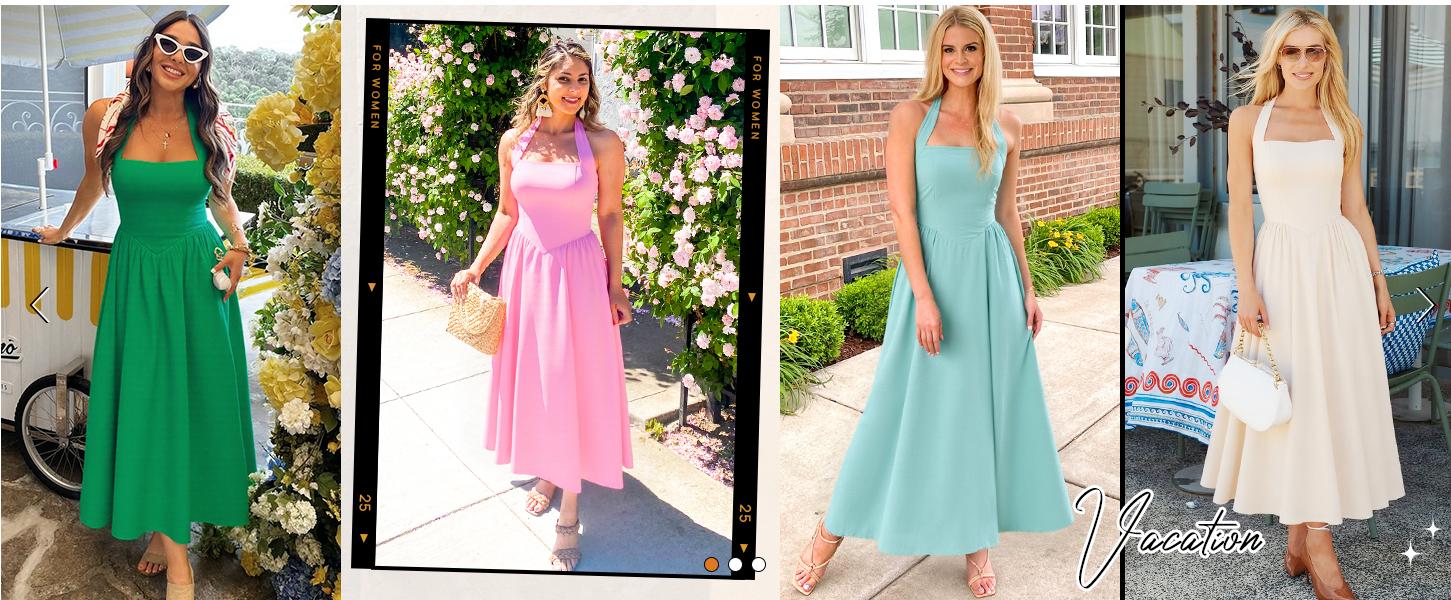 ZESICA Women's Summer Sleeveless Floral Midi Dresses 2026 Halter Neck Wedding Guest Cocktail Party Flowy A Line Long Dress