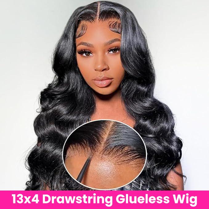 Bling Hair Body Wave 13X4 Lace Front Drawstring Wigs Human Hair Easy To Wear 13x6 Glueless Wig Human Hair Pre Plucked Pre Cut Pre Everything Frontal Wig Beginners Friendly 180% Density #TikTokShopBlackFriday