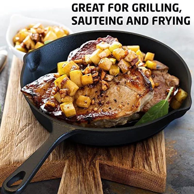 3pcs Heavy-Duty Pre-Seasoned Cast Iron Skillet Set - Non-Stick - Cookware with Ergonomic Handle, Even Heat Distribution for, Searing, Frying - Compatible with Stovetop, & Induction Burners (Indoor/Outdoor Use)