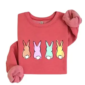 Raven Cotton US Pastel Bunnies Sweatshirt Happy Easter Sweater Soft Cotton Comfort Colors Unisex Classic Fit Crewneck Light Blue