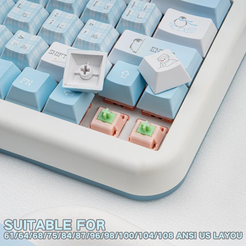 Ergonomic keycaps COOMICKEY Creamy Keycaps Set 145 Keys PBT Dye Sublimation Snowman Shape Blue Custom Keycap for 61/64/87/104/108 Cherry MX Switches ISO ANSI Layout Mechanical & Gaming Keyboard