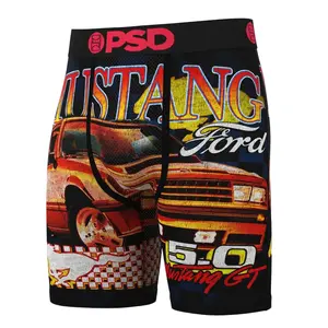 PSD Mens Ford Mustang GT Boxer Brief - Standard Length 7 Inch Inseam, Soft and Breathable Poly Blend Fabric