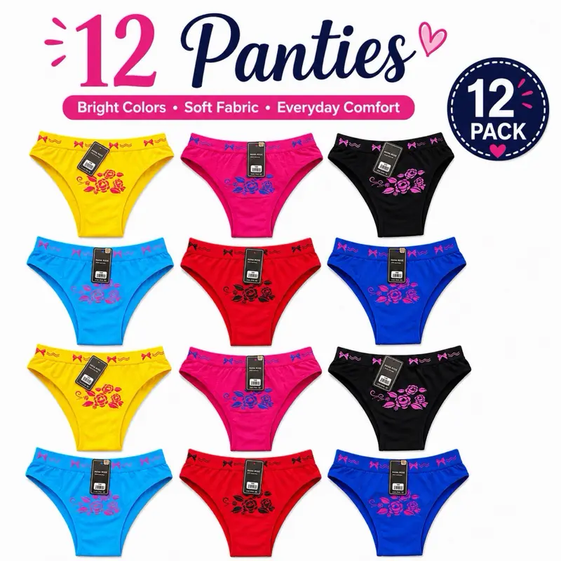 Women’s 12-Pack Assorted Color Floral Bikini Panties - One Size, Stretchy Fit