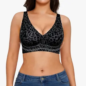 JEKAOYI Womenswear Seamless Wireless Leopard Print Bra Adjustable Crisscross Straps Push Up Comfort Support Everyday Bra