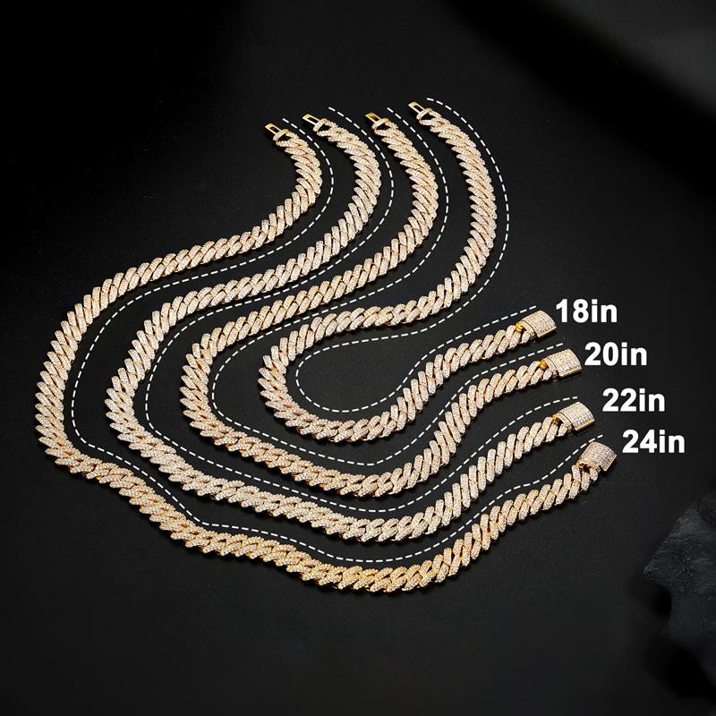 【#CZP397】Shining Cuban Chain Fashion Trend Square Necklace Miami Cuban Chain Ice Out Men's Hip Hop Rap Fashion Necklace Sparkling 14mm Width  FallFreshness