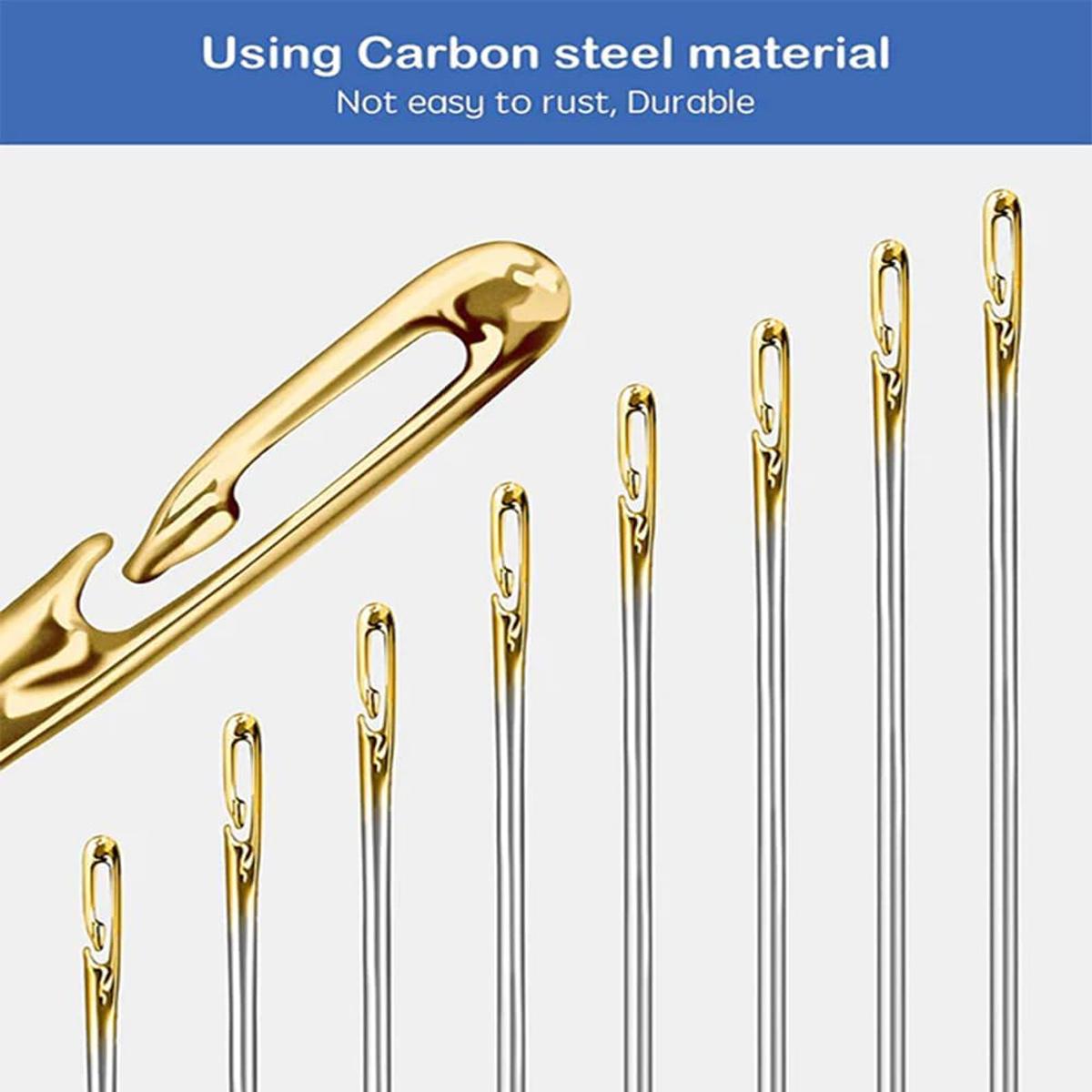 30Pcs Self Threading Sewing Needles Sets Large Gauge Needle Hand Sewing Needle Embroidery Needles with Wooden Case for Knitting Mending DIY Handsewing Art Crafts