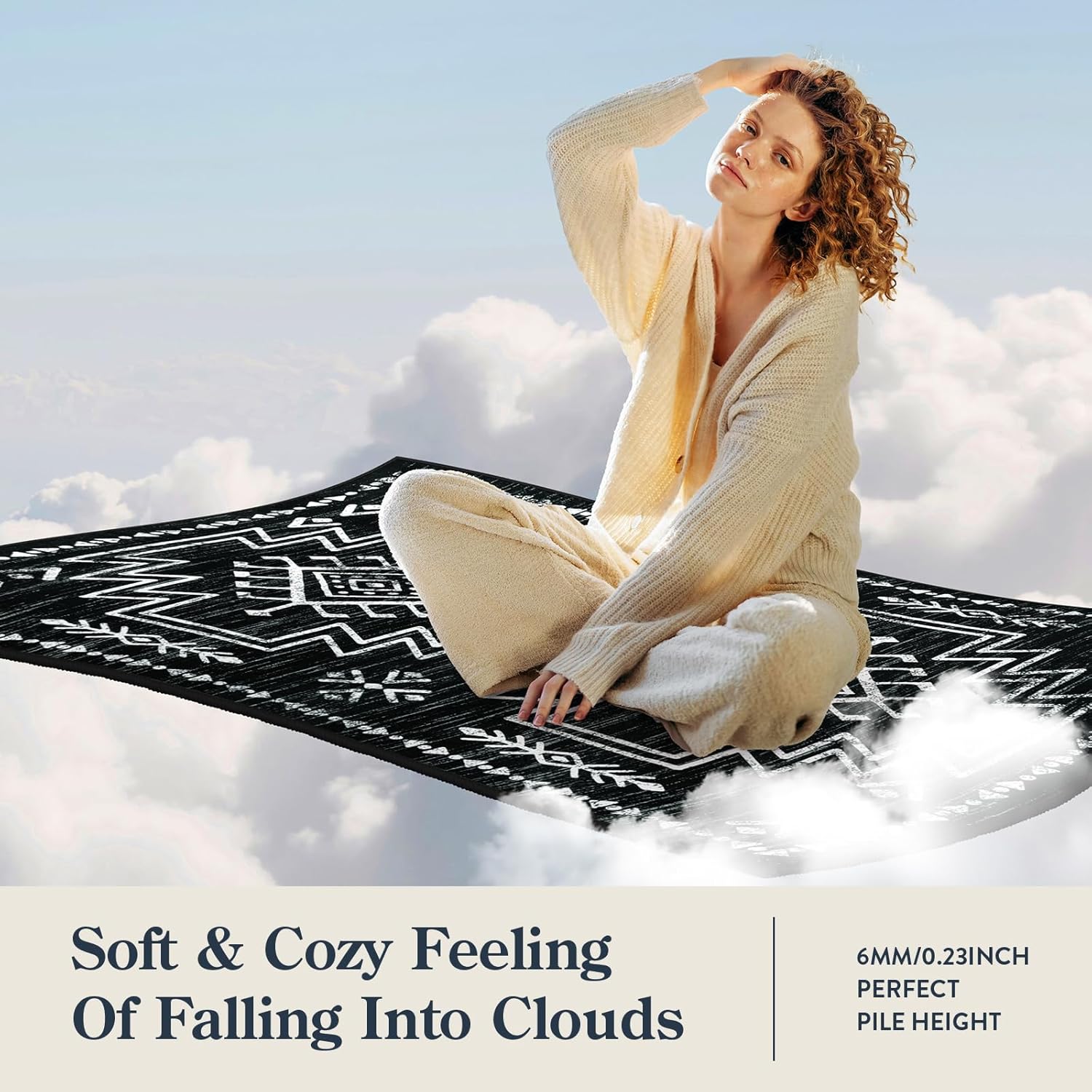 Lahome Boho Washable Soft Rug for Living Room, Bedroom,Moroccan Western Dining Room Rug for Under Table, Low Pile Distressed Aztec Rug for Home Decor