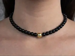 Protect Your Peace After Dark Onyx Beaded Choker with Choice of Gold or Silver Bead