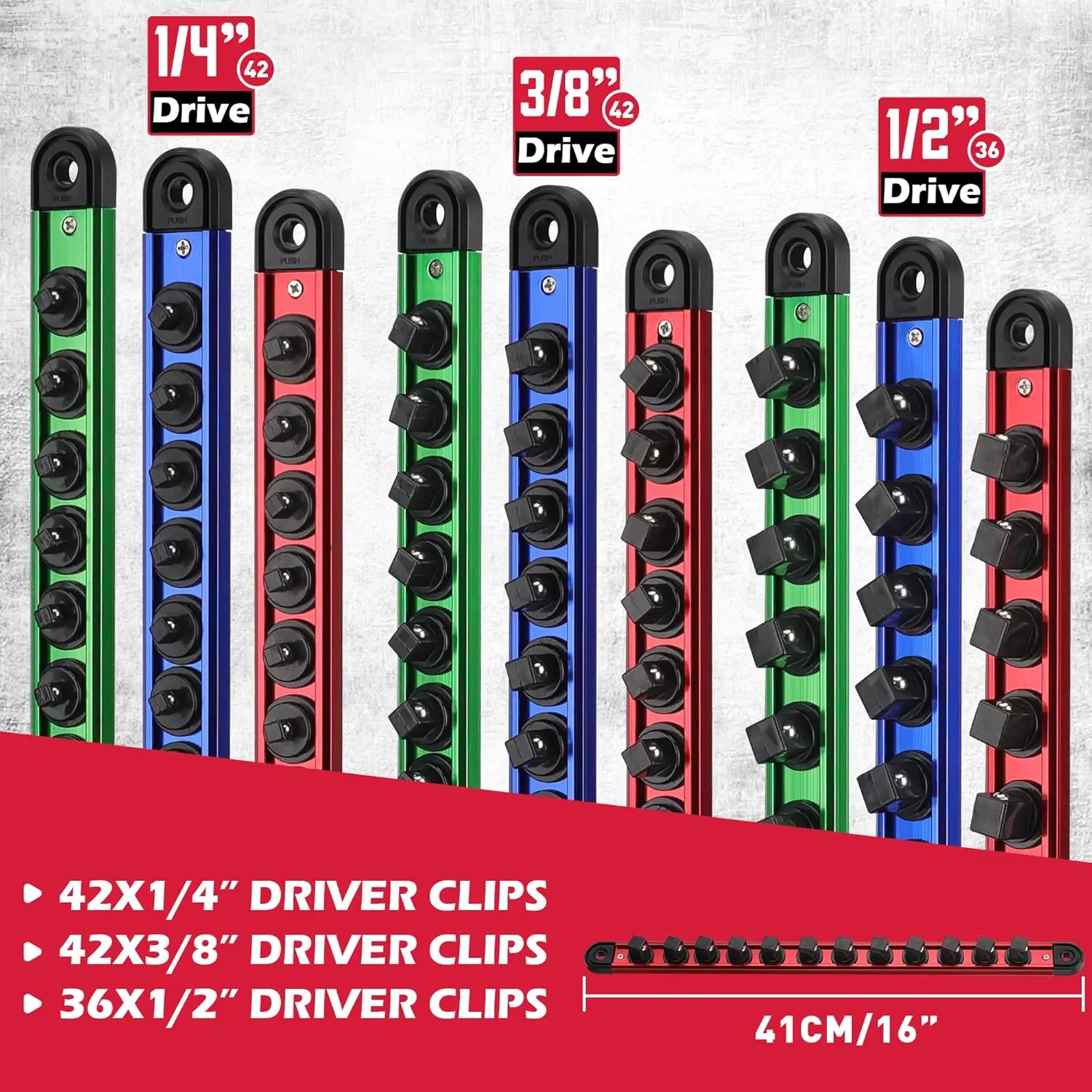 9pc Magnetic Socket Holder Organizer Set: Detachable 1/4, 3/8, 1/2 Socket Trays Socket Organizer for Tool Box Drawer Holds 120-Piece Standard Size Sockets for Automotive Garage