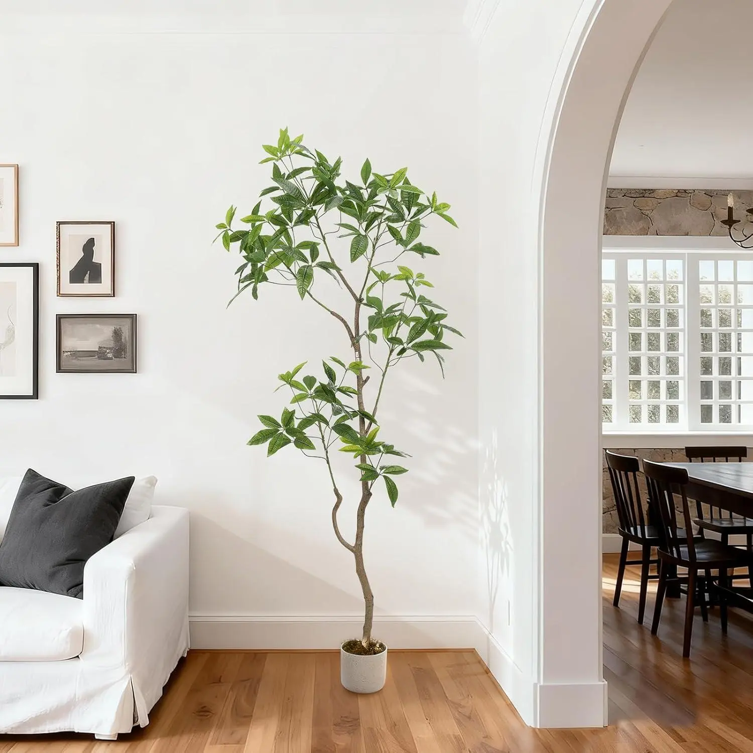 6.5 ft Artificial Schefflera Umbrella Tree in Pot, Evergreen Faux Plant with Realistic Leaves & Trunk, Fake Floor Plant for Front Door Home, Artificial Faux Plants