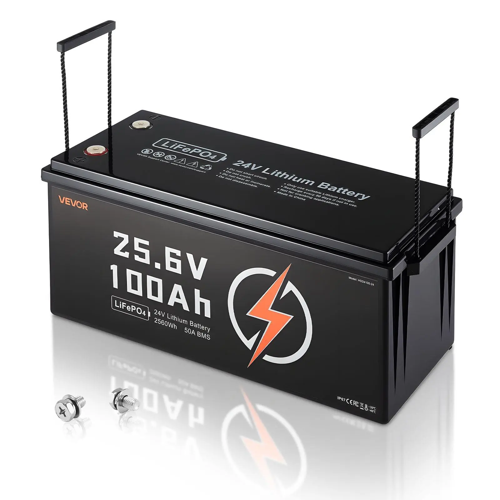 VEVOR 24V 100Ah LiFePO4 Lithium Ion Rechargeable Battery Pack - Built-in 50A BMS, 4000+ Cycles, 2560Wh Max, 29.2-20V DC Deep Cycle, Extended Capacity High Output Battery, Low-Temp Safe, 20.48kWh Expandable for RV, Golf Carts (Father's Day Gift), Extended