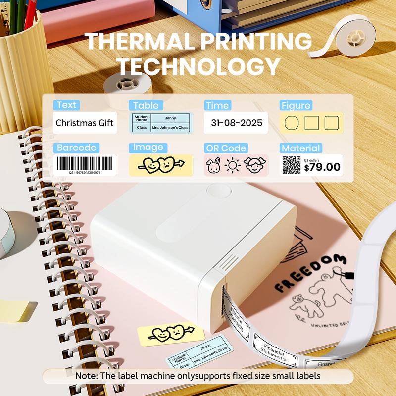 Portable Bluetooth Label Printer, D12 Wireless Handheld Printer with Tape Mini Sticker Maker for Barcodes Storage Office & Home Organization Thermal Printer