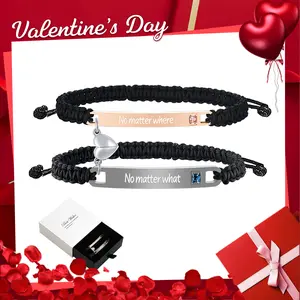 Couple Rhinestone Decorated Magnetic Heart Charm String Bracelet  Gift , 1 Set Fashionable Jewelry for Women & Men, Trendy Bf Gf Bracelet Jewelry for Birthday Gift