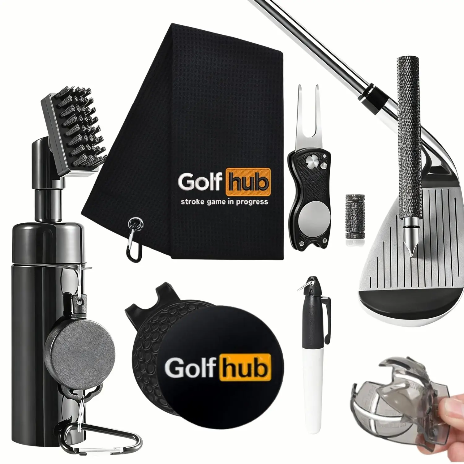 Golf Club Cleaning Kit, Golf Essentials Kit with Golf Club Cleaner, Water Golf Towel, Golf Marker, Divot Repair Tool, Groove Sharpener, Golf Ball Alignment Kit, Golf Accessories, Golf Equipment, Golf Gear, Golf Gift Sets