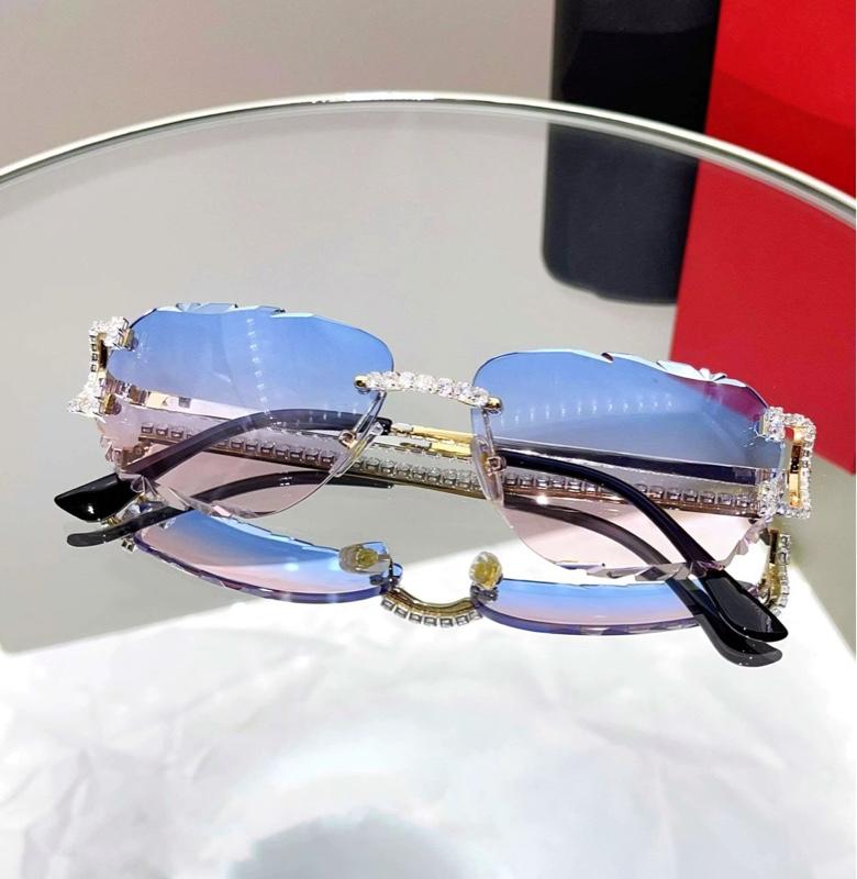 Luxury Rimless Round Cut Sunglasses Blue Pink Gradient Lens  display picture 3