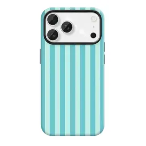 Preppy Mint Green Striped iPhone Case, Cute Pastel Cabana Stripe Phone Cover, Coastal Aesthetic Teal Stripe Phone Case, Retro Classic Teal Striped iPhone Case