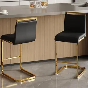 Counter Height Bar Stools with Gold Chrome Plated Metal Leg,Faux Leather Barstools for Pub Kitchen Counter-weekly picks