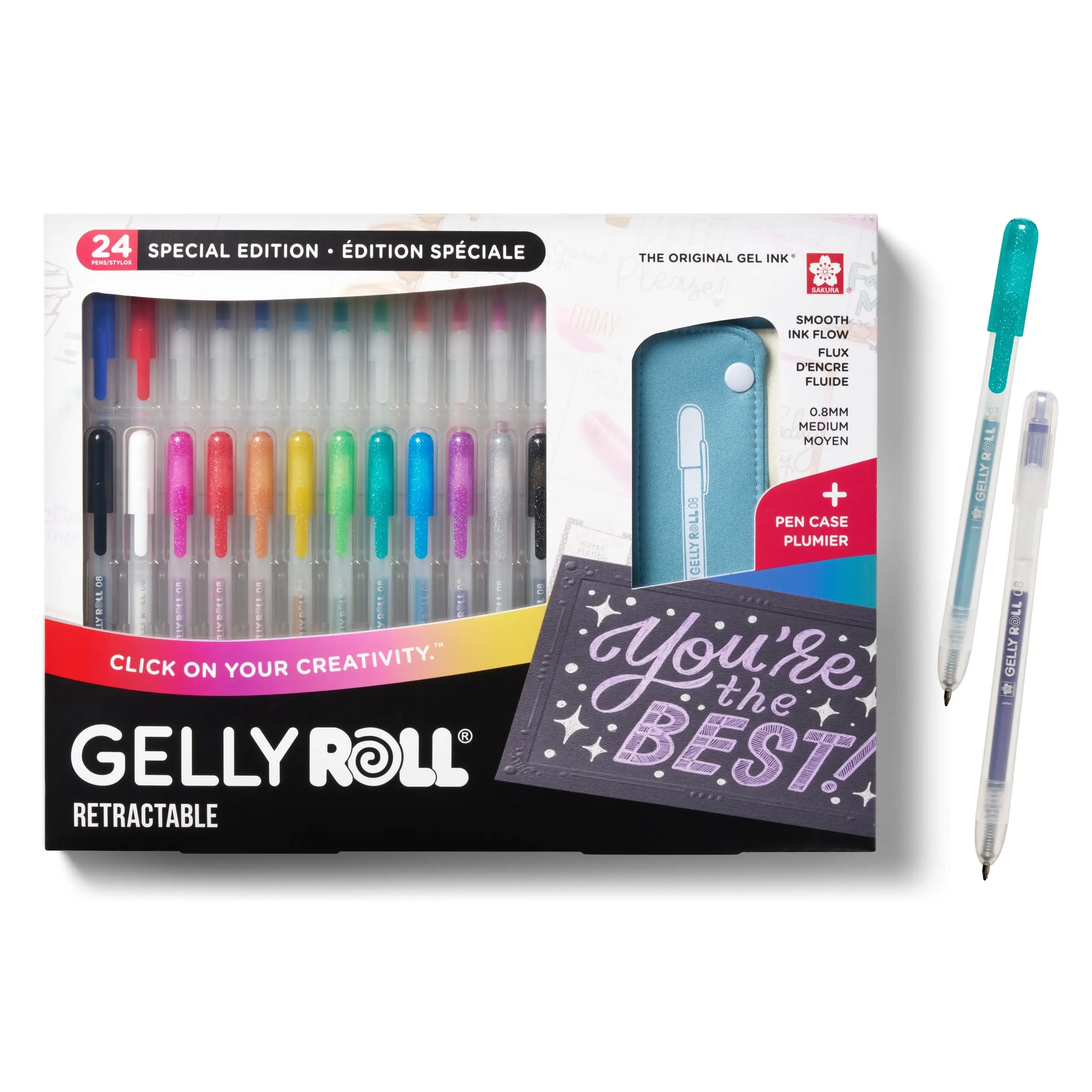 SAKURA Gelly Roll Retractable Specialty Ink Pens 25-Piece Gift Set - 24 Aesthetic Writing Tools, 1 Pen Case, Back-to-School Ready Office/School Supplies, Aesthetic Pens