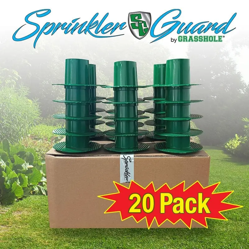 Sprinkler-Guard (20-Pack) by GRASSHOLE – Durable, flexible, long-lasting lawn sprinkler head protection and damage prevention.  Smart defense engineered to prevent sprinkler head damage – built to last, season after season Leak Proof Hose
