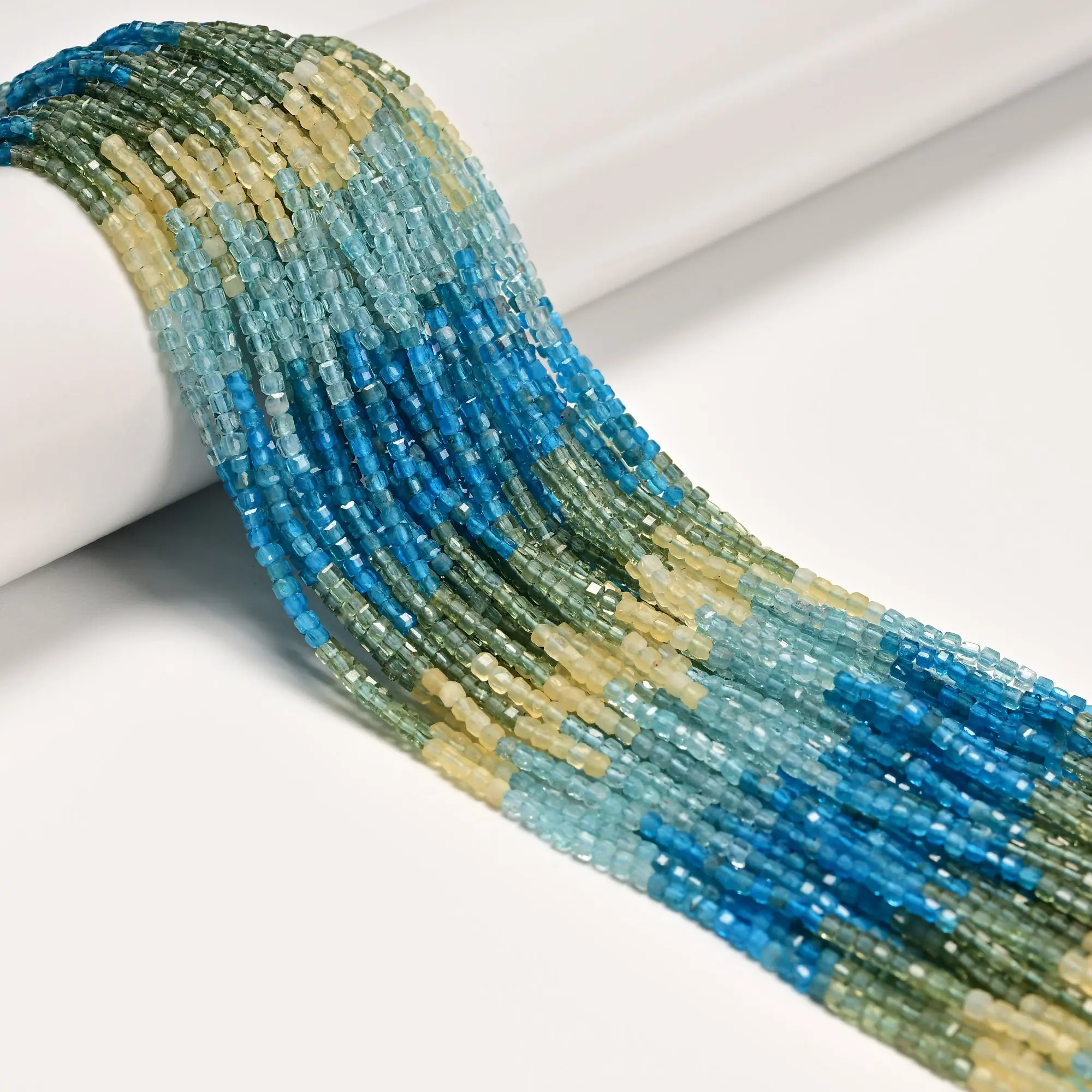 Natural Gradient Apatite Faceted Cube Beads Size 2mm 15.5" Strand