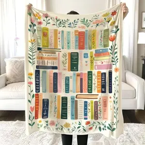 Vintage Library Blanket, Boho Wildflowers Bookish Quilt, Cottagecore Flower Book Gift, Retro Book Lover Gift for Reader Librarian Teacher, Man Women Gift