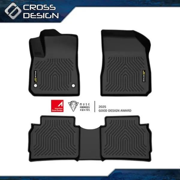 CROSSDESIGN Synthetic Containment Floor Mats - 3-Pc Custom Fit Front & Rear Set for Chevrolet Malibu 2016-2023, TPE All-Weather Grip, Anti-Slip, Waterproof, Odor Resistant, Eco-Friendly, Durable Cars Accessories, Deep Grooves, Easy to Clean, Black