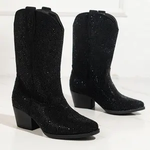 Baddie Alert! White Rhinestone Western Boots | Chunky Heel Pointed Toe Booties