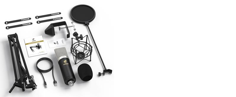 TONOR TC-2030 Condenser Microphone 192kHz/24Bit USB Cardioid with Extended Boom Arm, Spider Shock Mount, Desk Clamp & Pop Filter for Recording, Streaming, Gaming, Podcasting