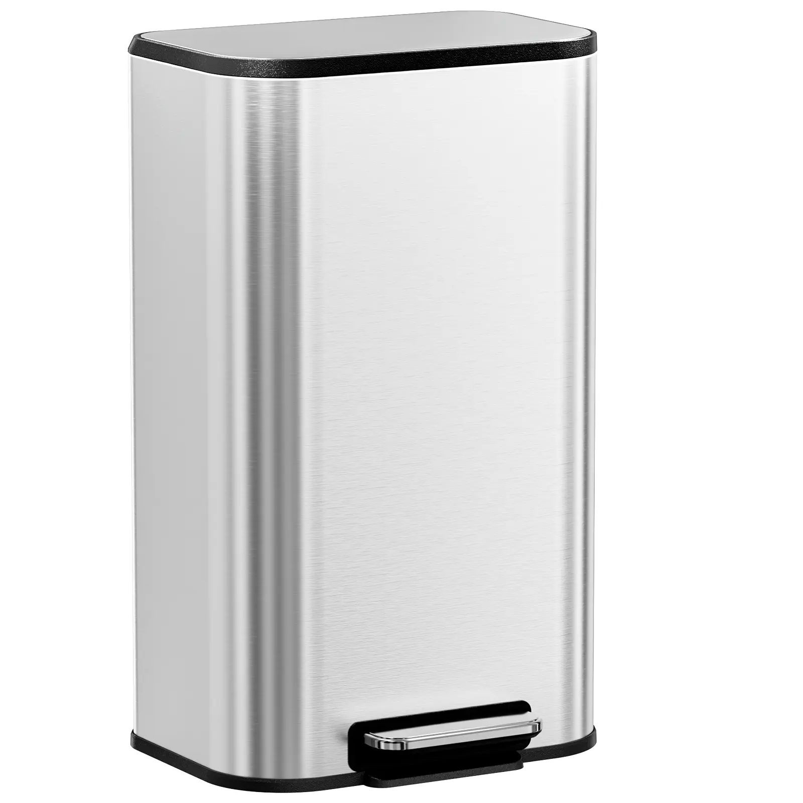 Arlopu 8 Gal/13.2 Gal Kitchen Trash Can W/Soft-Close Lid & Foot Pedal, Square Garbage Can W/Removable Inner Bucket & Handle, Stainless Step Garbage Bin, Fingerprint-Proof homeessentials