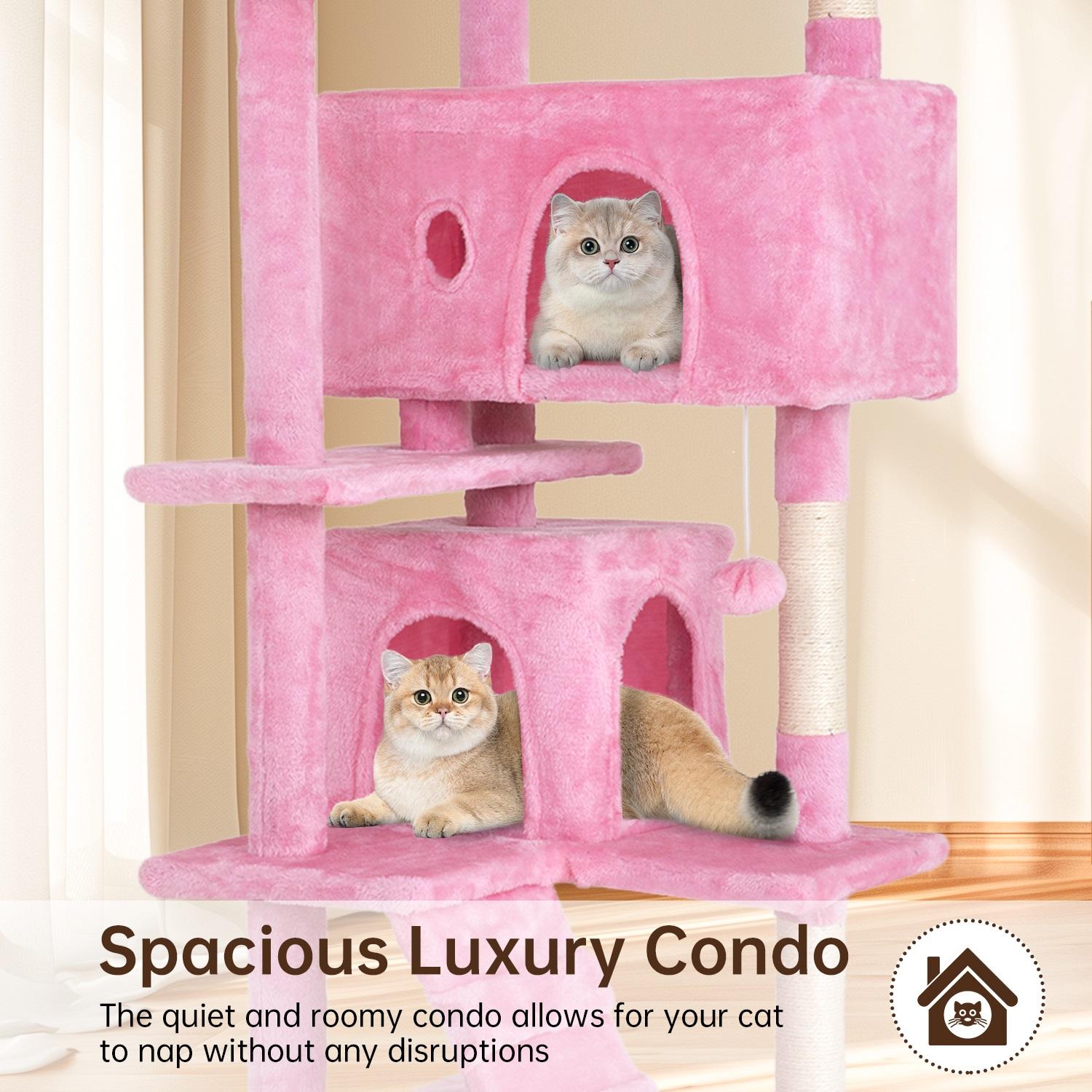 BestOffice 54/70in Cat Tree Tower Multi-Level Durable Sisal Scratching Post Cozy Fun Jumping Platform Space Saving Condo Play House for Indoor Cats Home Vertical Scratcher Portable