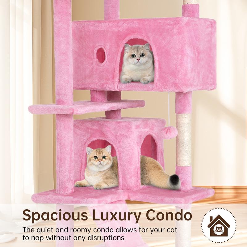 BestOffice 54/70in Cat Tree Tower Multi-Level Durable Sisal Scratching Post Cozy Fun Jumping Platform Space Saving Condo Play House for Indoor Cats Home