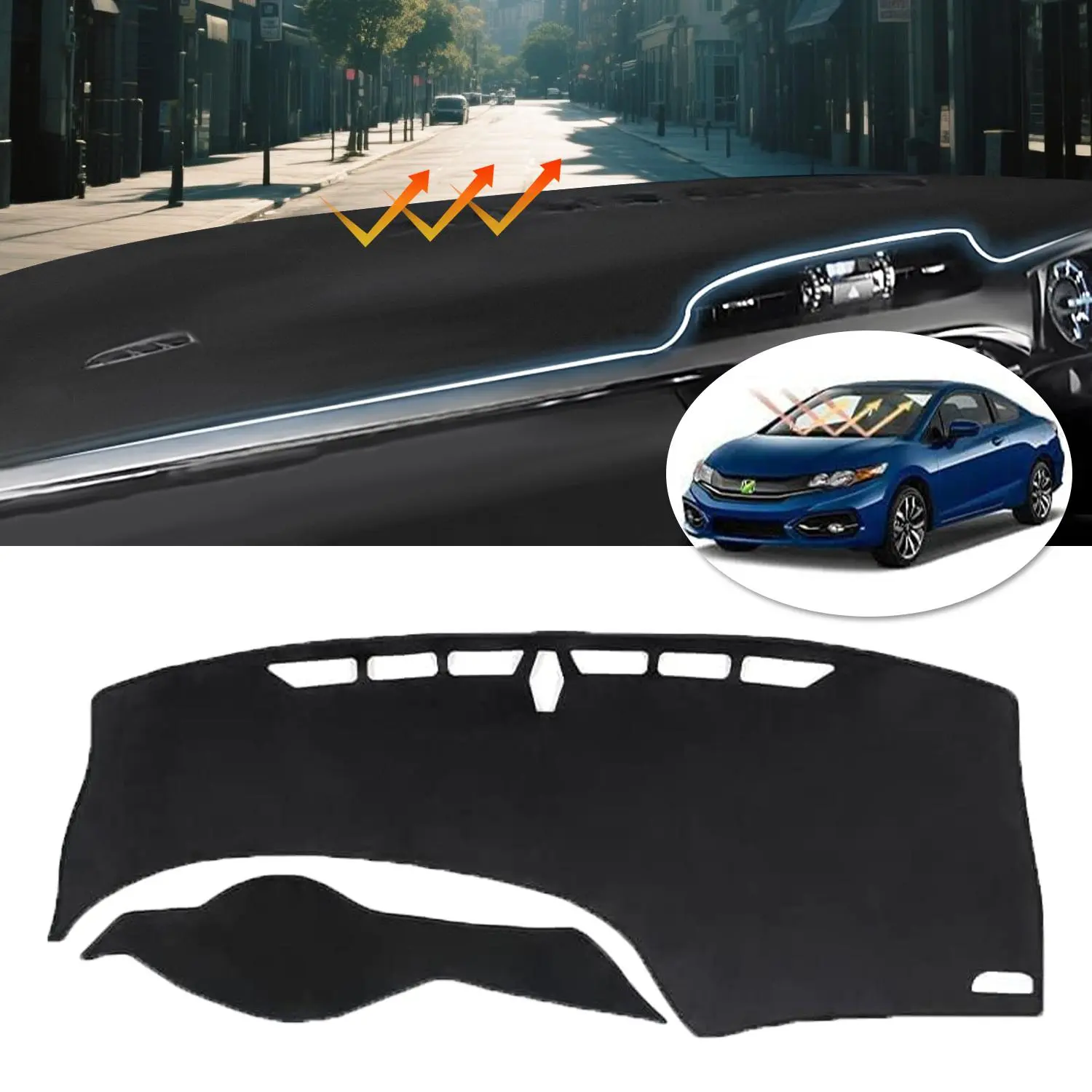 Dashboard Cover Custom Fit for Honda Civic 2012 2013 2014 2015 Dash Board Cover Mat Non-Slip Pad Carpet Dashboard Mat Sunshield Protector